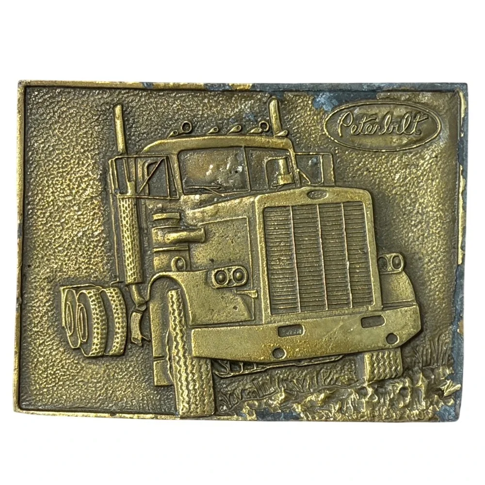 Vintage 1976 Peterbilt Belt Buckle Tonkin N-37 Brass Trucker Semi Cabover PACCAR